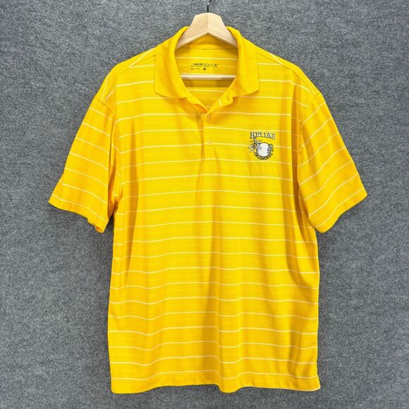 Nike Polo Shirt Men L Large Yellow Striped Button Up Collared Short Sleeve - Picture 1 of 7